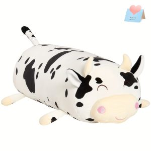 Soft Plush Cow Long Throw Pillow Cute Fill Animal Plush Toy Sofa Car Seat Cushion Plush Throw Pillow Christmas Halloween Thanksgiving Birthday Holiday Gift, 19 Inches/48cm