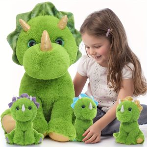 Triceratops Stuffed Animal Giant Dinosaur Stuffed Animal With 3 Little Dinosaurs Green Triceratops Plush Toy Gift For Kids