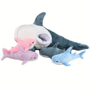 21.65 Inch Giant Shark Animal Plush With 4 Baby Plush In Her Tummy Soft Squishy Shark Toys Giant Shark Plush Pillows Chubby Shark For Children Gift Present Animal Pillows, As Halloween, Chrismas Gift