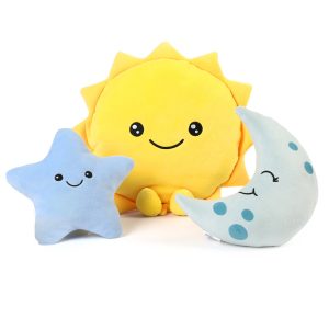 BenBen Sun Plush Toy 12 inch, Set of 3, 7 inch Stuffed Star and Moon, Cute Plushies Gift, Kids Bedroom Decorative Toy, Easter Basket Stuffers, Fun Plush Pillow for Home Dcor